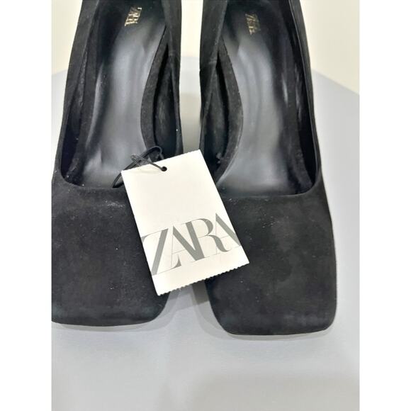 NWT ZARA Black Suede Block Heels - Picture 7 of 9